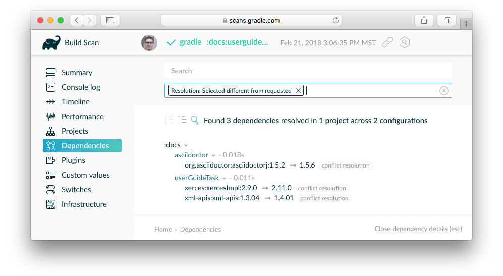 troubleshooting dependency management build scan